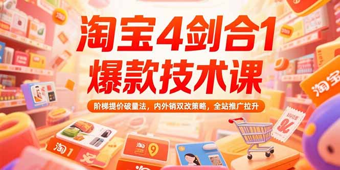 淘宝4剑合1爆款技术课73期：阶梯提价破量法，内外销双改策略 全站推广拉升-路子网