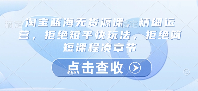 淘宝蓝海无货源课，精细运营，拒绝短平快玩法，拒绝简短课程凑章节-路子网