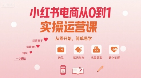 小红书电商从0到1实操运营课，从零开始，简单易学-路子网