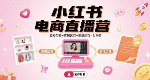 小红书电商直播营，直播带货+店铺运营+笔记运营=全电商-路子网