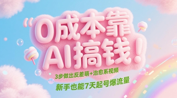 0成本靠AI搞钱！3步做出反差萌+治愈系视频，新手也能7天起号爆流量-路子网