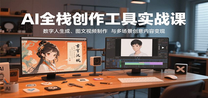 AI全栈创作工具实战课：数字人生成、图文视频制作与多场景创意内容变现-路子网