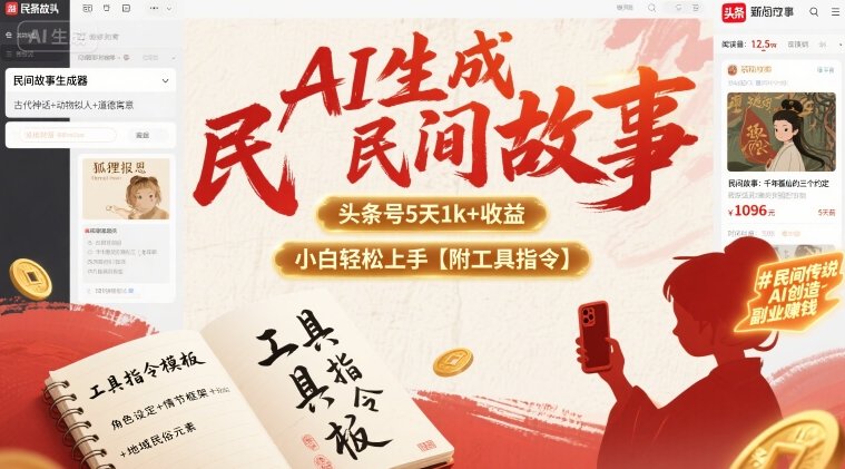 AI生成民间故事，头条号5天1k+，小白轻松上手【附工具指令】-路子网
