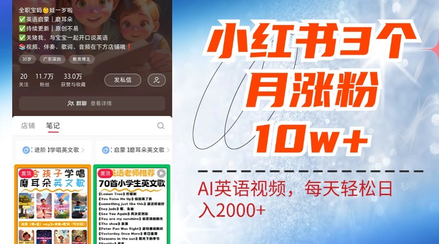 小红书三个月涨粉10W，AI英语视频0成本制作，每天轻松日入2000+-路子网