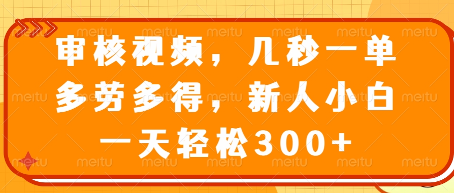 审核视频，几秒一单，多劳多得，新人小白一天轻松300+-路子网