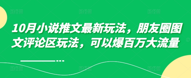 10月小说推文最新玩法，朋友圈图文评论区玩法，可以爆百万大流量 -路子网