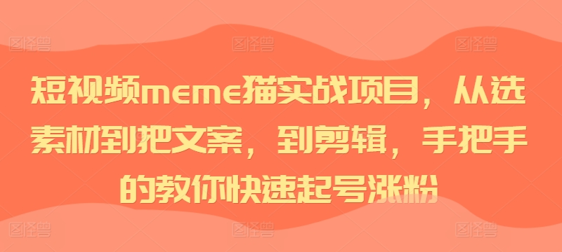 短视频meme猫实战项目，从选素材到把文案，到剪辑，手把手的教你快速起号涨粉-路子网