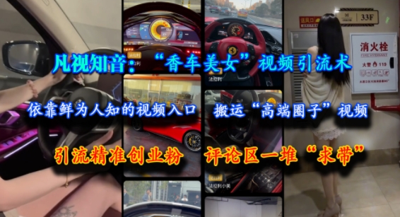 凡视知音：“香车美女”视频引流术，依靠鲜为人知的视频入口，搬运“高端圈子”视频，引流精准创业粉，评论区一堆“求带”-路子网
