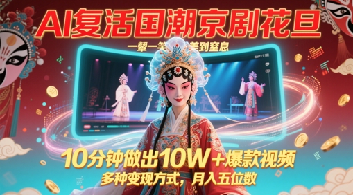 AI复活国潮京剧花旦，一颦一笑美到窒息，10分钟做出10W+爆款视频，多种变现方式，月入五位数-路子网