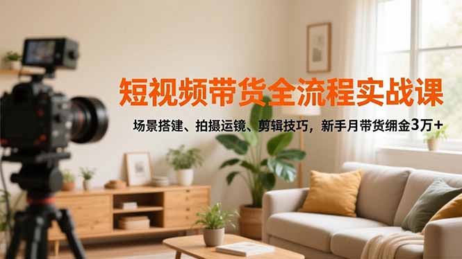 短视频带货全流程实战课，场景搭建、拍摄运镜、剪辑技巧，新手月带货佣金3万+-路子网