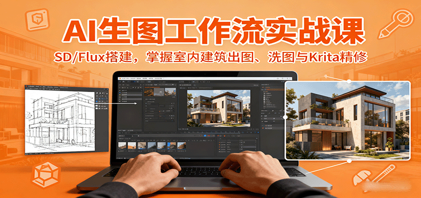 AI生图工作流实战课：SD/Flux搭建，掌握室内建筑出图、洗图与Krita精修-路子网