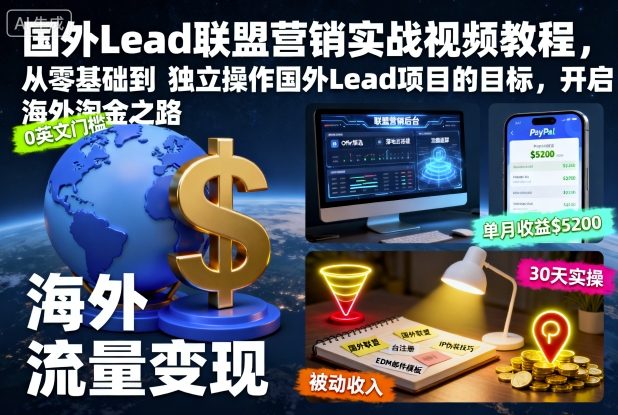 国外Lead联盟营销实战视频教程，从零基础到独立操作国外Lead项目的目标，开启海外淘金之路-路子网