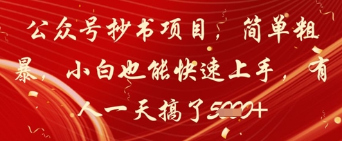公众号抄书项目，简单粗暴，小白也能快速上手，有人一天搞了1k+-路子网
