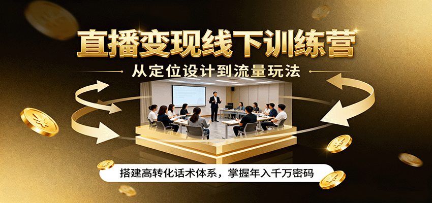 直播变现线下训练营，从定位设计到流量玩法，搭建高转化话术体系，掌握年入千万密码-路子网