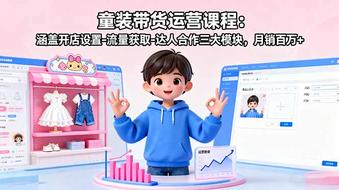 童装带货运营课程：涵盖开店设置-流量获取-达人合作三大模块，月销百万+-路子网