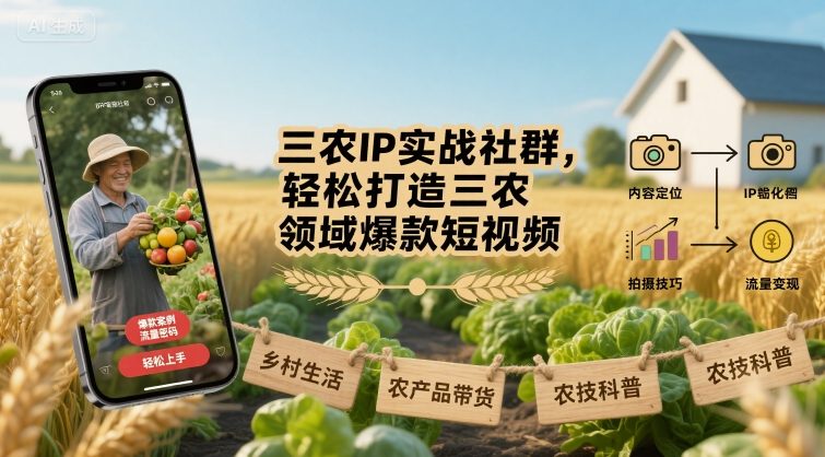 三农IP实战社群，轻松打造三农领域爆款短视频-路子网