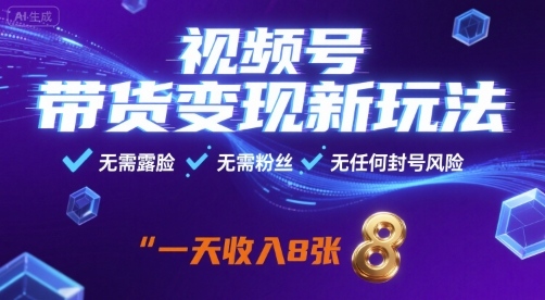 视频号带货变现新玩法，无需露脸，无需粉丝，无任何封号风险，一天收益8张【揭秘】-路子网