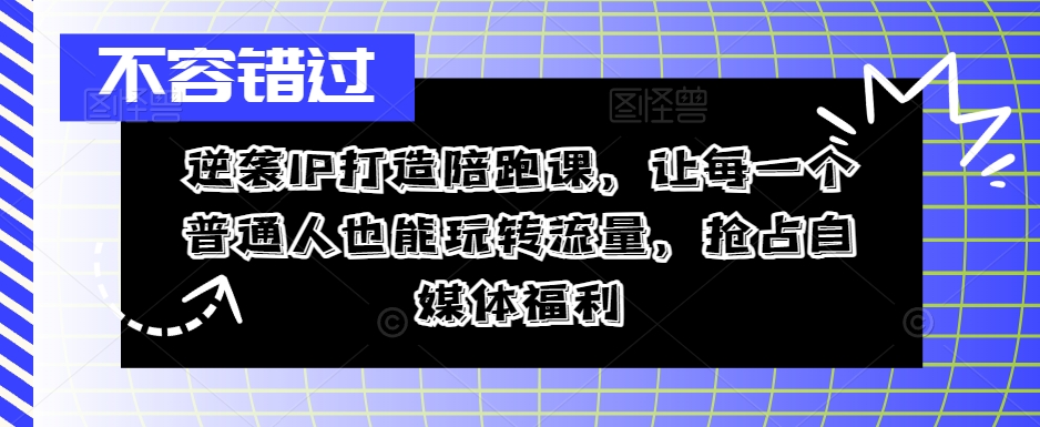 逆袭IP打造陪跑课，让每一个普通人也能玩转流量，抢占自媒体福利-路子网