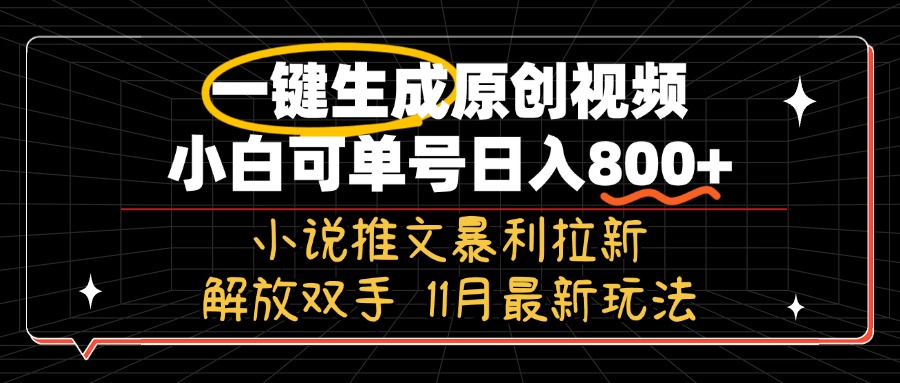 11月最新玩法小说推文暴利拉新，一键生成原创视频，小白可单号日入800+…-路子网