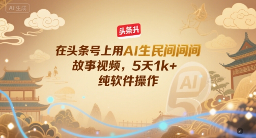 在头条号上用AI生民间故事视频，5天1k+，纯软件操作-路子网