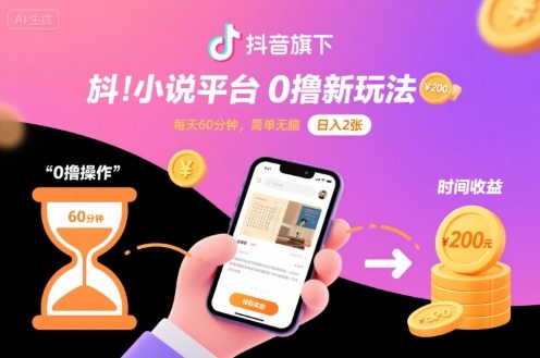 抖音旗下小说平台0撸新玩法，每天挂G60分钟，简单无脑，日入2张【揭秘】-路子网
