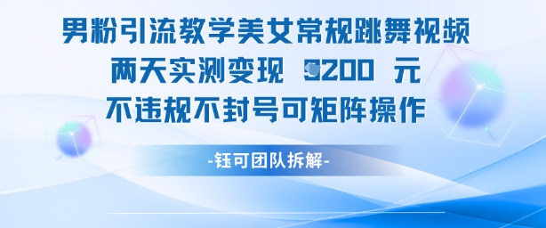 男粉引流教学美女常规跳舞视频两天实测变现1k+，不违规不封号可矩阵操作-路子网