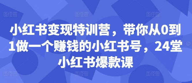 小红书变现特训营，带你从0到1做一个赚钱的小红书号，24堂小红书爆款课-路子网