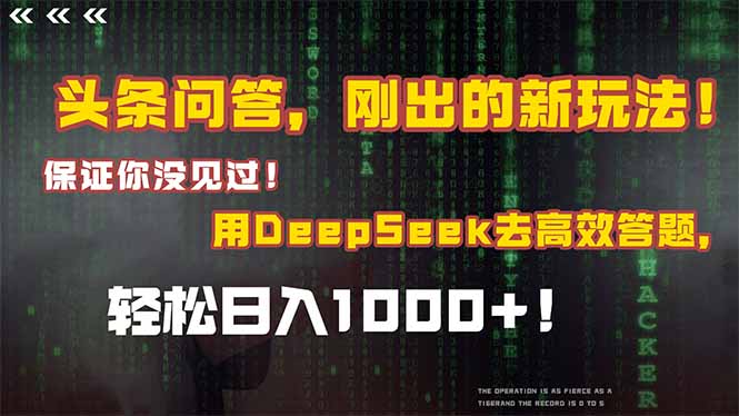 头条问答，刚出的新玩法！保证你没见过！结合Deepseek高效答题，日入1000+-路子网