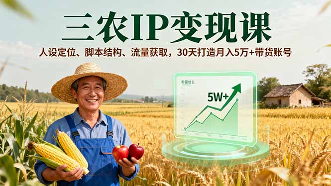 三农IP变现课，人设定位、脚本结构、流量获取，30天打造月入5万+带货账号-路子网