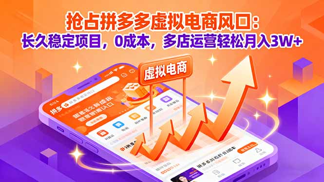 抢占拼多多虚拟电商风口：长久稳定项目，0成本，多店运营轻松月入3W+-路子网