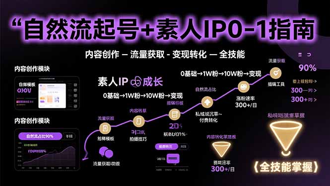 自然流起号+素人IP0-1指南，快速掌握内容创作-流量获取-变现转化-全技能-路子网