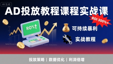 AD投放教程课程实战课，实现广告ROI300%+可持续暴利-路子网