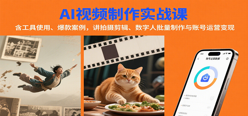 AI视频制作实战：含工具使用、爆款案例，讲拍摄剪辑、数字人批量制作与账号运营变现-路子网