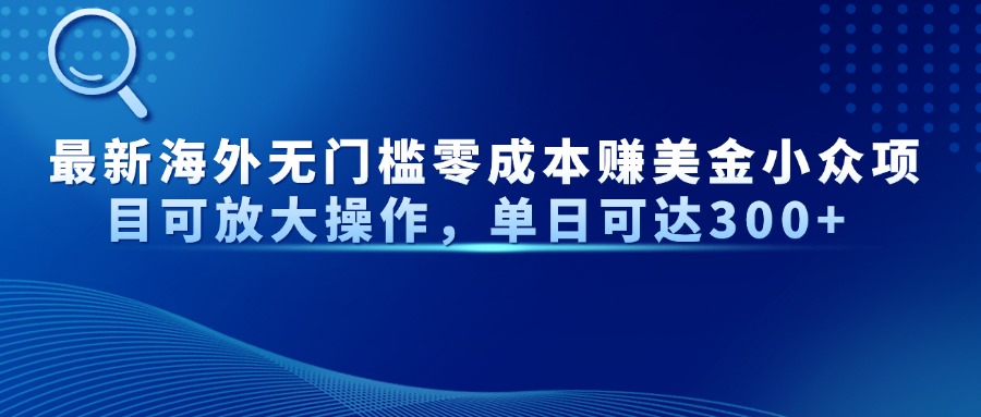 最新海外无门槛零成本赚美金小众项目可放大操作，单日可达300+-路子网