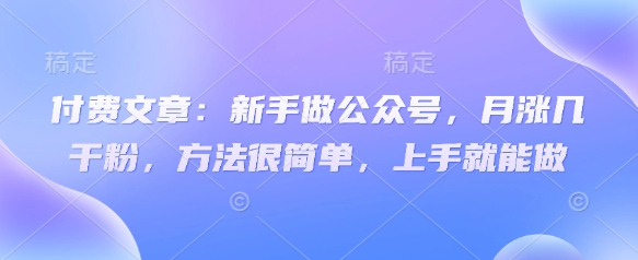 付费文章：新手做公众号，月涨几干粉，方法很简单，上手就能做-路子网