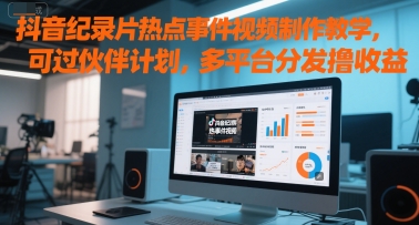 抖音纪录片热点事件视频制作教学，可过伙伴计划，多平台分发撸收益-路子网