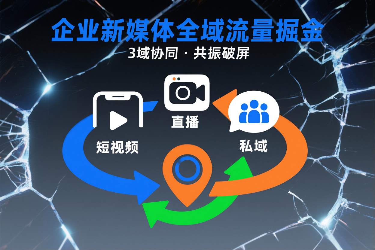 短视频全域商业模式，企业新媒体全域流量掘金，3域协同，共振破屏，短视频-直播-私域-地域-路子网