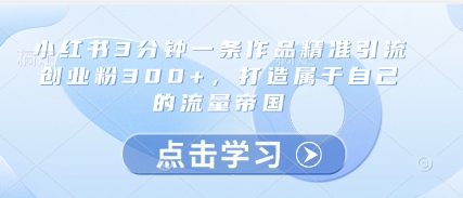 小红书3分钟一条作品精准引流创业粉300+，打造属于自己的流量帝国-路子网
