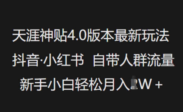 天涯神贴4.0版本最新玩法，抖音·小红书自带人群流量，新手小白轻松月入过W-路子网