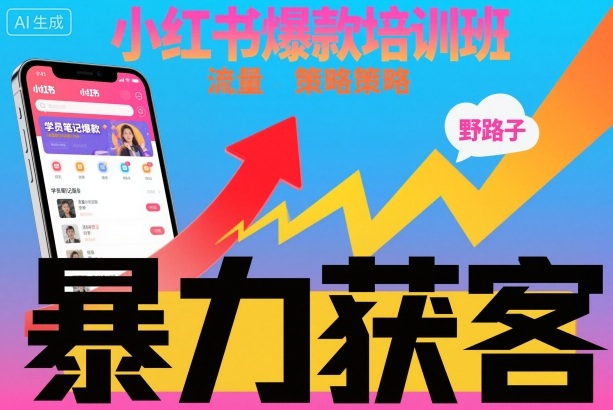 小红书爆款培训班，小红书获客野路子流量打法，暴力持续获客-路子网