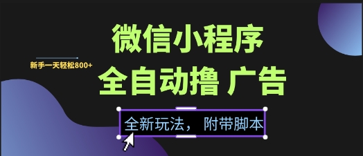 微信小程序全自动撸广告项目，彻底解决没流量的问题，新手一天8张+【揭秘】-路子网