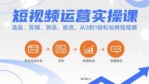 短视频运营实操课，选品、剪辑、测品、投流，从0到1轻松玩转短视频-路子网