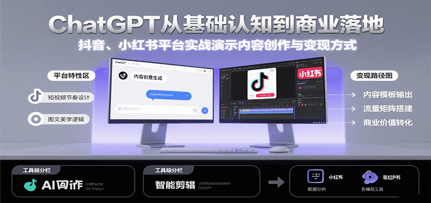 ChatGPT从基础认知到商业落地，实战演示抖音、小红书等平台的内容创作与变现-路子网