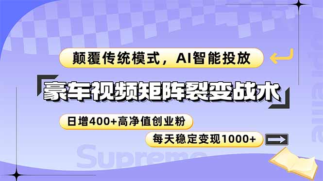 豪车视频矩阵裂变战术，颠覆传统模式，AI智能投放，日增400+高净值创业…-路子网