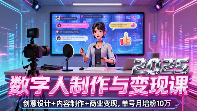 2025数字人制作与变现课，创意设计+内容制作+商业变现，单号月增粉10万+-路子网