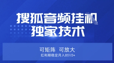 【搜狐音频挂G】独家技术，可矩阵可放大，红利期稳定月入8k【揭秘】-路子网