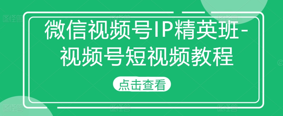 微信视频号IP精英班-视频号短视频教程-路子网