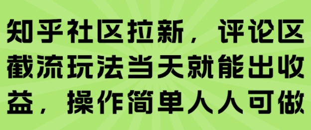 知乎社区拉新，评论区截流玩法当天就能出收益，操作简单人人可做-路子网