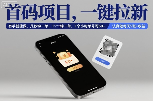 首码项目，一键拉新，有手就能做，几秒钟一单，1个小时单号可60+，认真做每天5张+收益【揭秘】-路子网