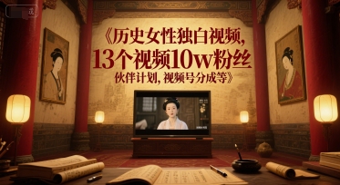 历史女性独白视频，13个视频10w粉丝，伙伴计划，视频号分成等-路子网